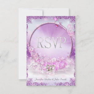 RSVP Wedding Pink Lilac Rings Butterfly Invitation