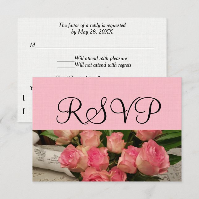 RSVP Wedding Pink Rose Bouquet Silver (Front/Back)