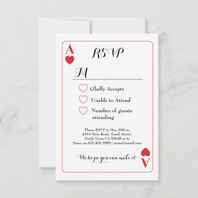 RSVP Wedding Playing Card Ace Of Hearts Invites (Front)