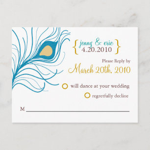 RSVP Wedding Postcard Peacock Feather