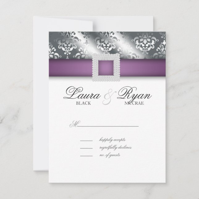 RSVP Wedding Reply Card Jewel Purple Silver (Front)