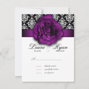 RSVP Wedding Reply Card Purple Rose Damask