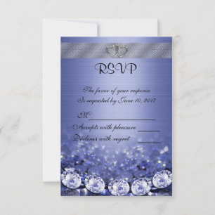 RSVP wedding response card diamonds and satin blue