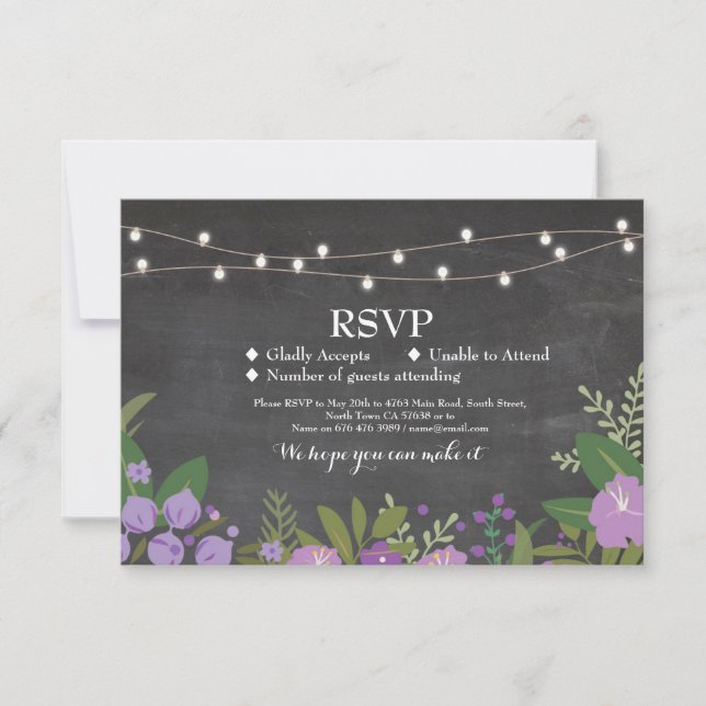 RSVP Wedding Rustic Chalk Floral Cards Invites (Front)