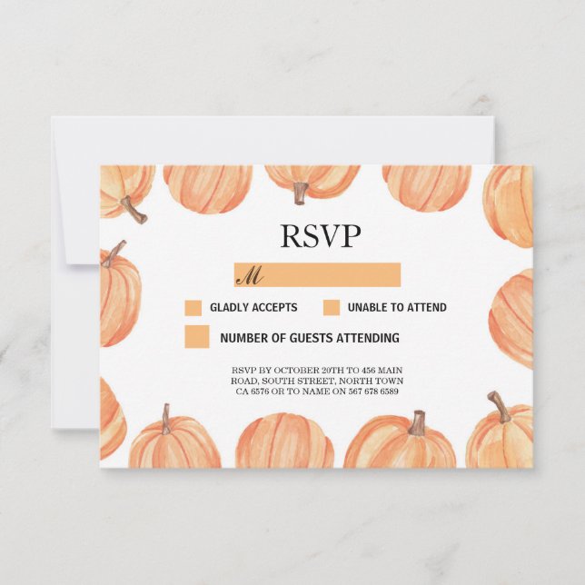 RSVP Wedding Rustic Pumpkin Pumpkins Respond Cards (Front)