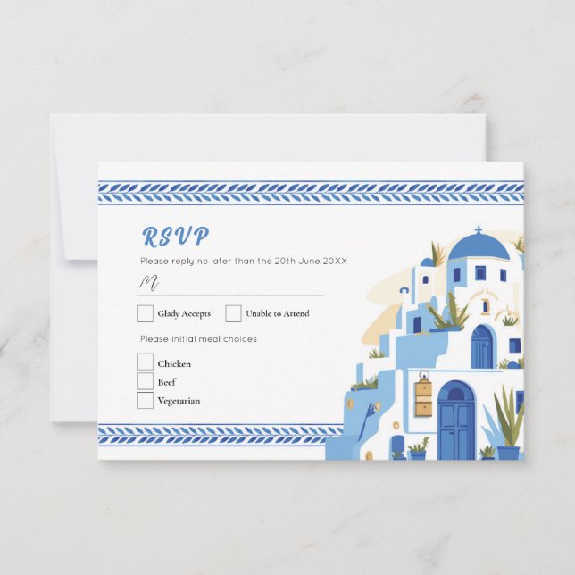 RSVP Wedding Santorini Greece Greek Respond Invitation (Front)