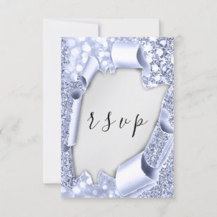 RSVP Wedding Silver Grey Paper 3D Blue Card