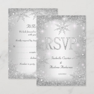 RSVP Wedding Silver Winter Wonderland Snowflakes Card