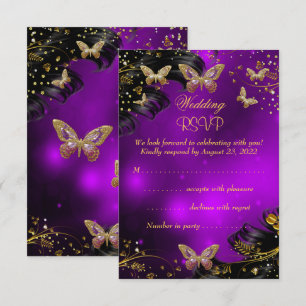 RSVP Wedding Sparkle purple Gold Black Butterfly