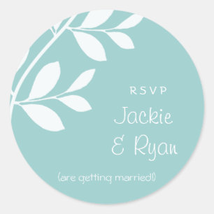 RSVP Wedding Stickers Leaf Branch Blue