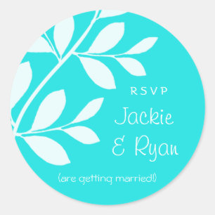 RSVP Wedding Stickers Leaf Branch Blue