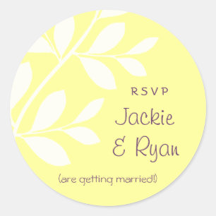 RSVP Wedding Stickers Leaf Branch Yellow Purple