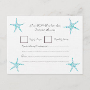 RSVP Wedding Turquoise Aqua Starfish Beach Card