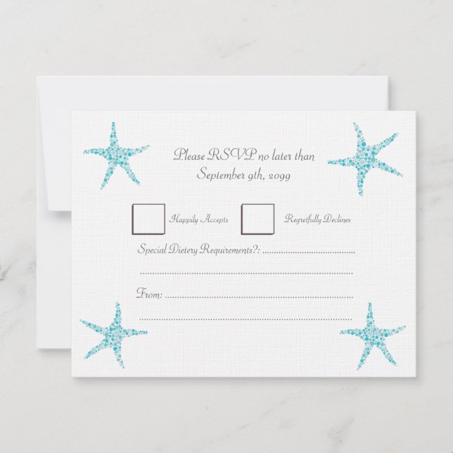 RSVP Wedding Turquoise Aqua Starfish Beach Card (Front)