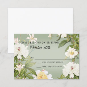RSVP Wedding Vintage Sage Green Ivory Rose Peony Invitation