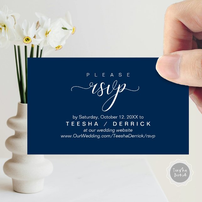 RSVP Wedding Website Reminder, Modern Classy  Enclosure Card (RSVP Wedding Website Reminder, Modern Classy Enclosure Card, in Navy Blue)