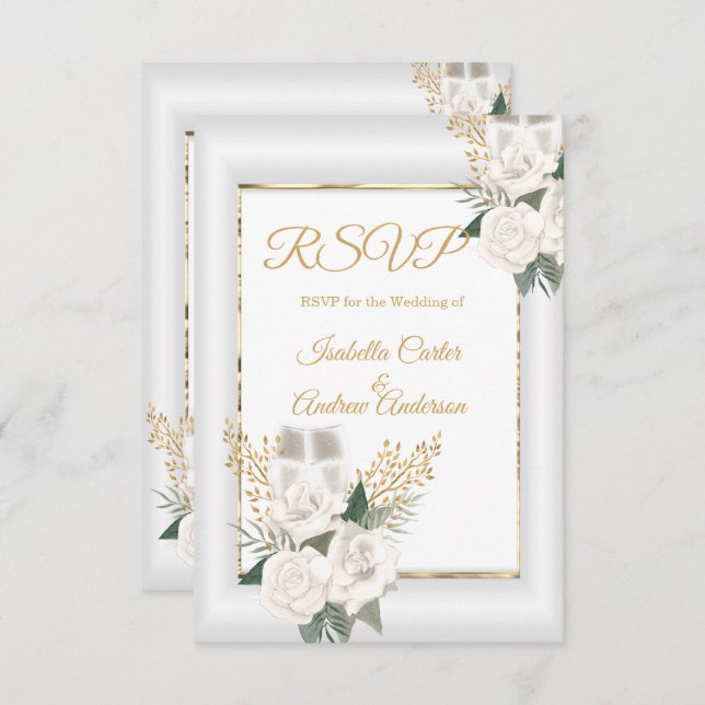 RSVP Wedding White Rose Floral Champagne Gold (Front/Back)