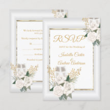 RSVP Wedding White Rose Floral Champagne Gold