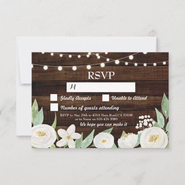 RSVP Wedding Wood Cards Rustic Flowers Invites (Front)