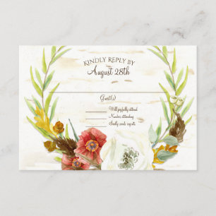 RSVP Wedding Wreath Boho Feather Birch Bark Leaves