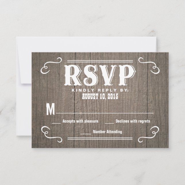 RSVP Western Wood Wedding Reply Cards (Front)