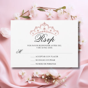 RSVP White Pink Spanish Quinceañera Quince Card