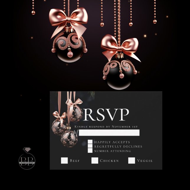 RSVP | Winter Pink and Onyx Baubles  Invitation (Creator Uploaded)
