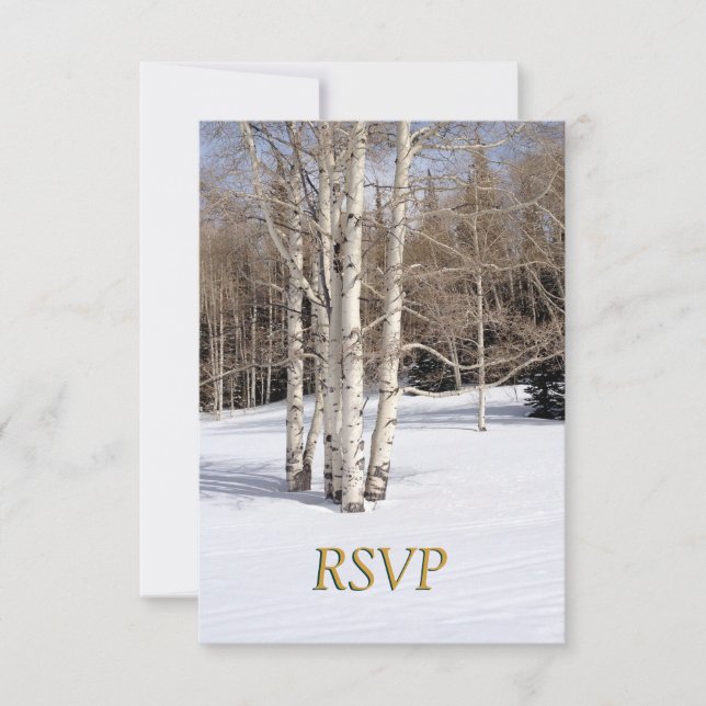 RSVP Winter Wedding Aspen Trees in Snow Invitation (Front)