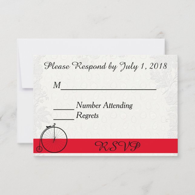 RSVP with Antique Bicycle on White Peacock Backgro (Front)