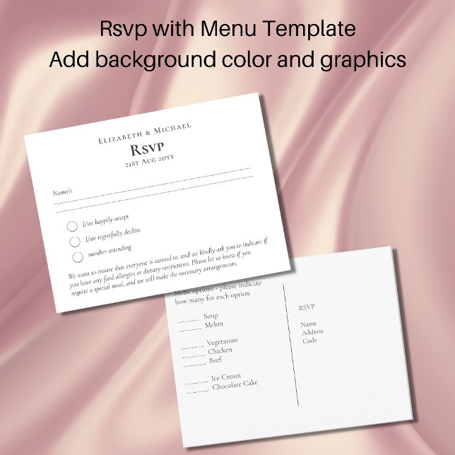 RSVP with Menu Template Add own graphics colours Postcard (Creator Uploaded)