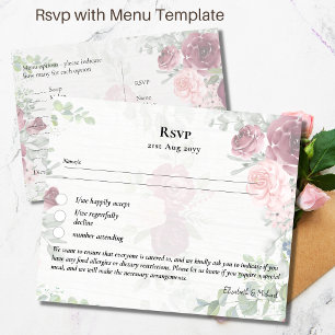 RSVP with Menu Template Burgundy Pink Roses Postcard
