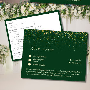 RSVP with Menu Template   Emerald Green Gold RSVP Postcard