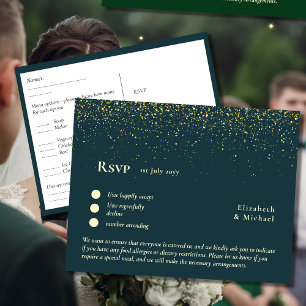 RSVP with Menu Template   Peacock Blue Green Gold Postcard