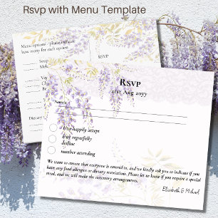 RSVP with Menu Template Purple Wisteria Floral Postcard