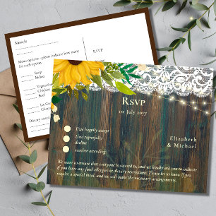 RSVP with Menu Template   Rustic Sunflowers Lace Postcard