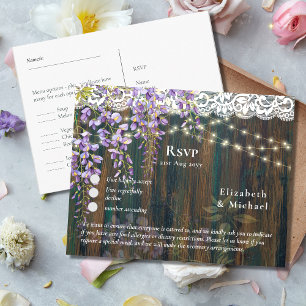 RSVP with Menu Template Rustic Wisteria Lace Postcard