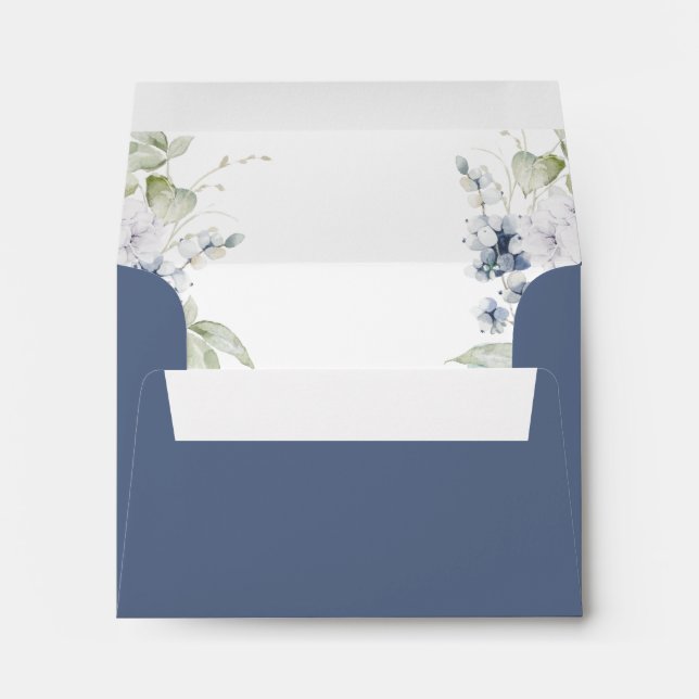 RSVP with Return Address, Navy Blue Elegant Bliss Envelope (Back (Bottom))