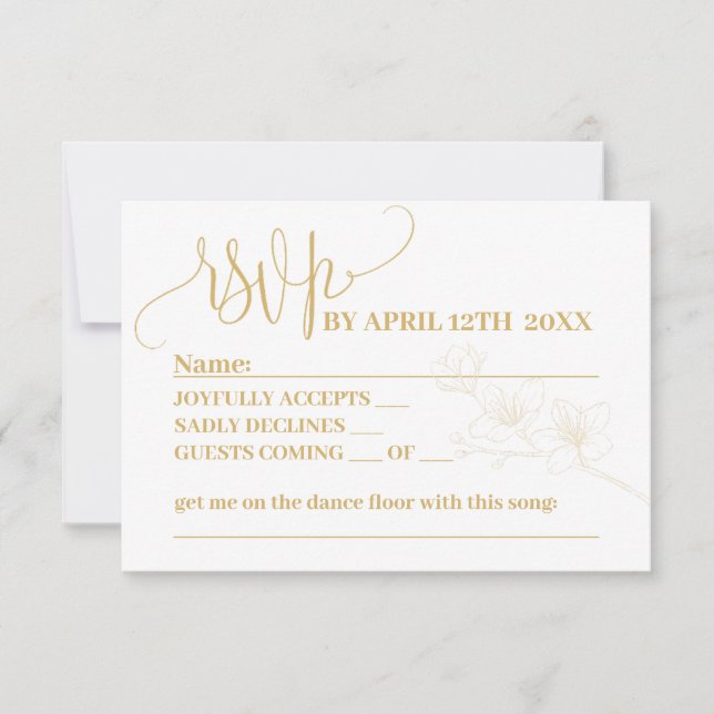RSVP with Whimsy: Gold Flower & Script Reply Card (Front)