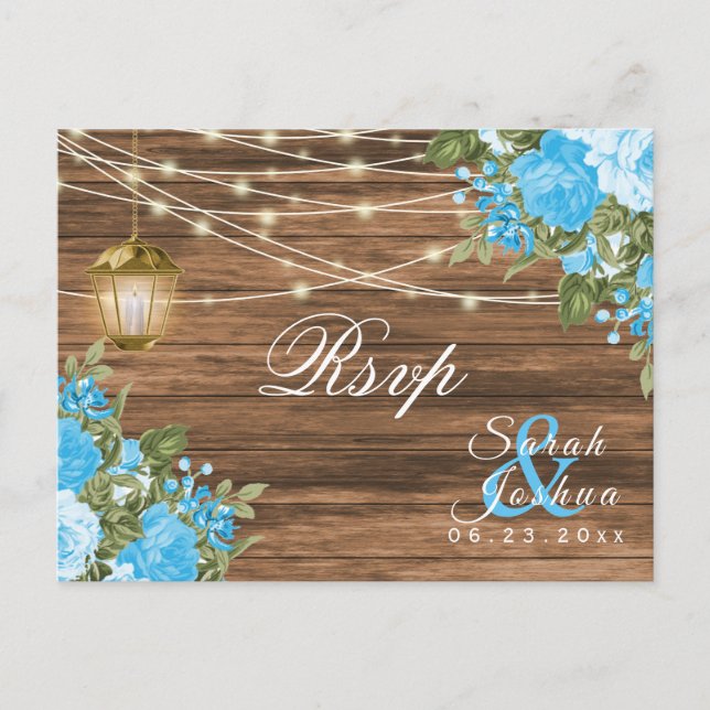RSVP -  Wood, Lanterns and Baby Blue Flower Postcard (Front)