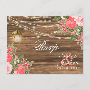 RSVP -  Wood, Lanterns and Coral Flower Postcard