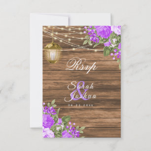 RSVP -  Wood, Lanterns and Purple Flower Card