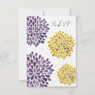 RSVP Yellow & Purple Floral Blooms Wedding Card