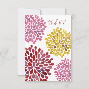 RSVP Yellow Red Pink Flower Blossoms Wedding Card