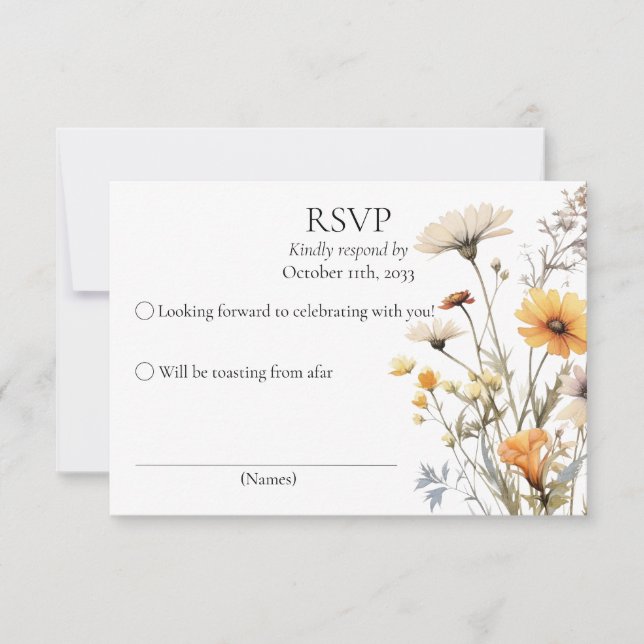 RSVP yellow wildflowers botanical wedding theme  (Front)
