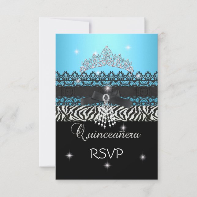 RSVP Zebra Quinceanera 15th Birthday Blue Black (Front)