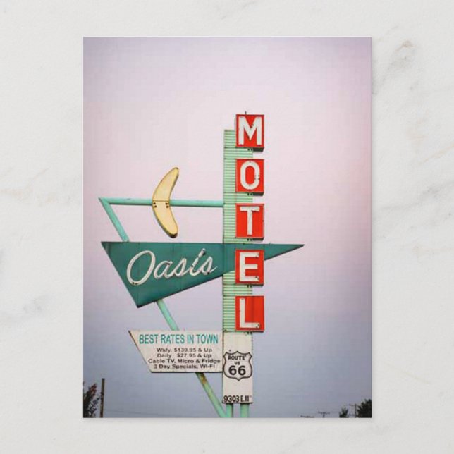Rt 66 Tulsa Vintage Motel Sign Postcard (Front)