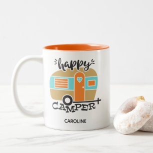 Rtro Happy Camper Coral Nom Turquoise Coffee Mug