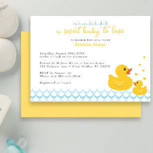 Rub A Dub Dub Blue Yellow Rubber Ducky Baby Shower Invitation