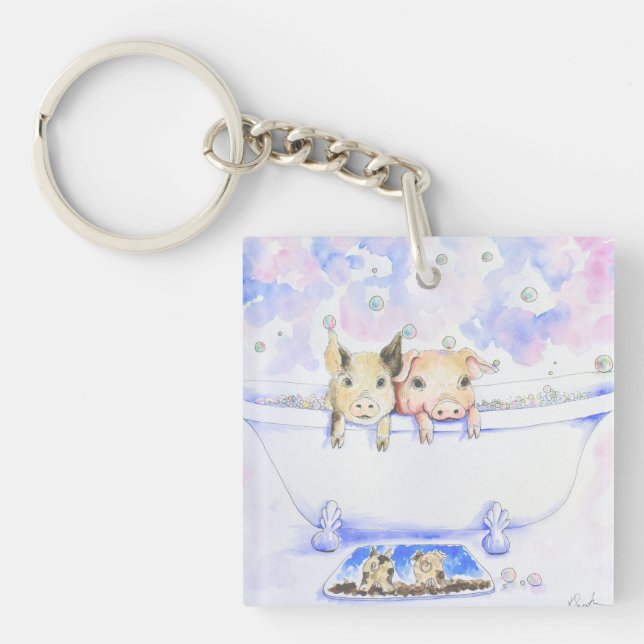 Rub a Dub Dub Piggies in the Tub Painting Keychain (Front)