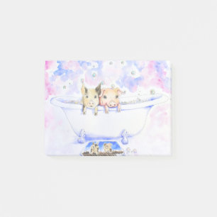 Rub a Dub Dub Piggies in the Tub Painting Post-it Notes